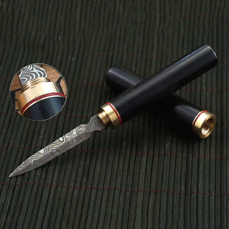 High Quality Stainless Steel Ebony Chinese Puer Tea Needle Cutter Damascus Pattern Tea Knife Prying Tea Tool Gift