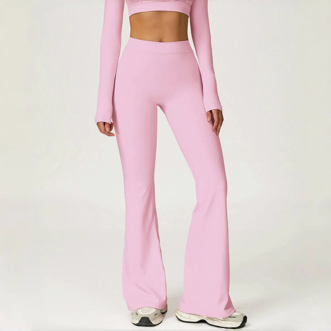 

Брюки для йоги персикового цвета с высокой талией, спортивные тонкие узкие брюки-клеш для фитнеса, повседневная одежда для бега, спортивные брюки для женщин