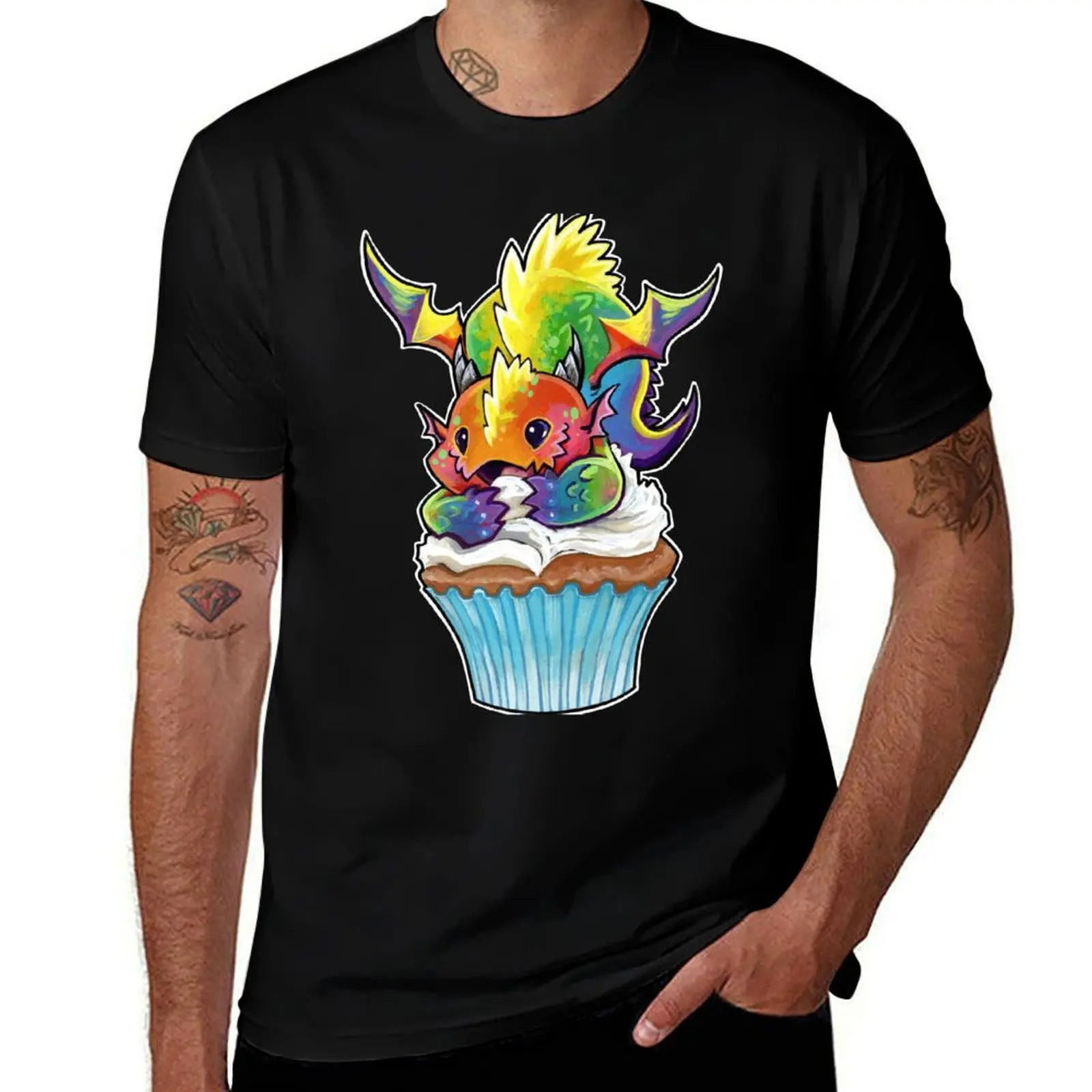 

Cupcake dragon rainbow T-Shirt funny t shirts man cotton t shirts man 100% t shirt man cotton T-shirt