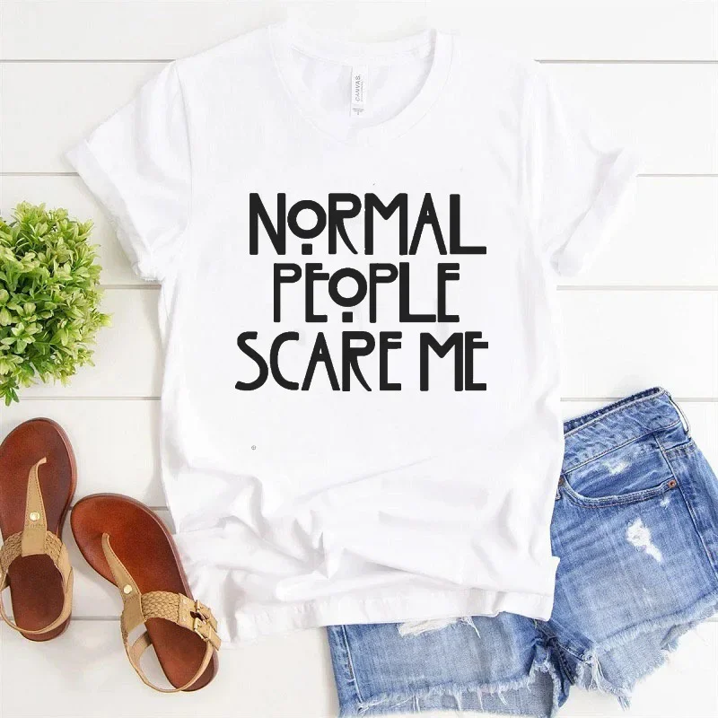 

Нормальные люди Scare Me Letter Print Женская футболка с коротким рукавом и круглым вырезом Свободная женская футболка Женская футболка Camisetas Mujer Лето