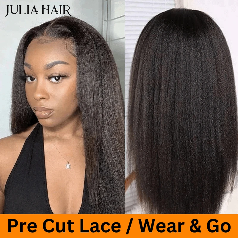 

Julia Hair Wear Go Pre Cut 6x4.5 Lace Closure Wig Kinky Straight Black Quick & Easy Glueless Wig With Breathable Cap Air Wig