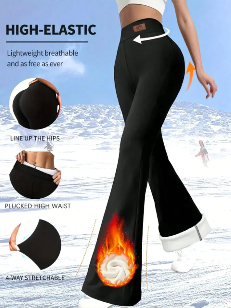 

Женские расклешенные брюки для занятий спортом на открытом воздухе, толстые теплые леггинсы на термоподкладке, облегающие эластичные брюки с высокой талией, одежда больших размеров