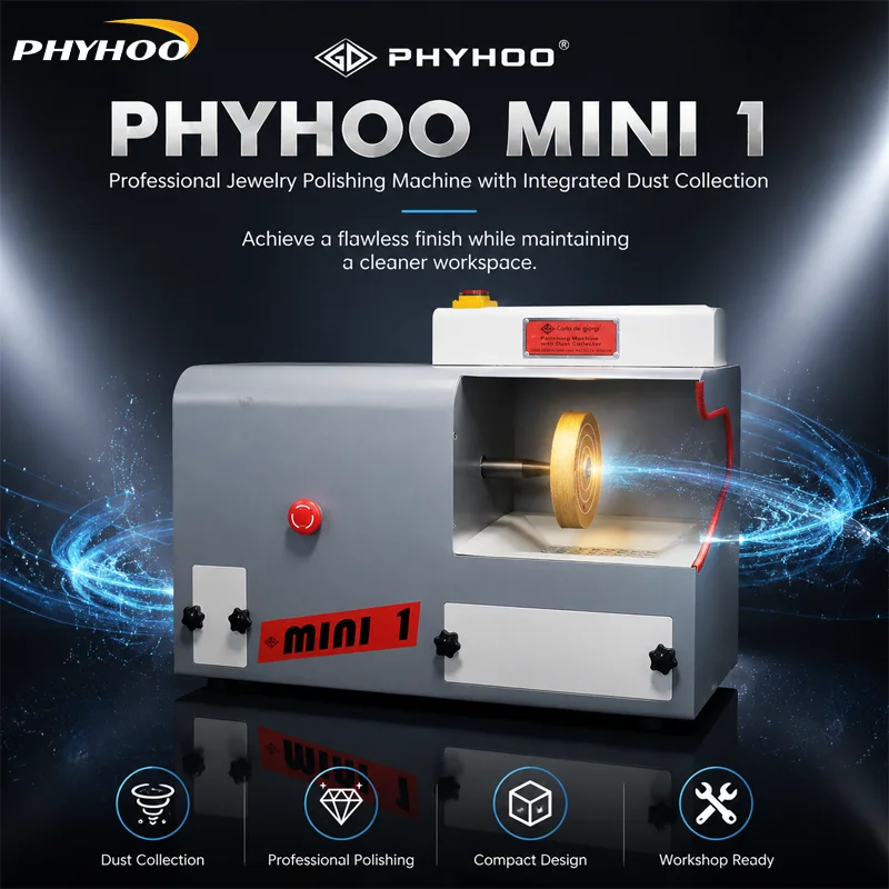 PHYHOO MINI 1 550W JEWELRY POLISHING MACHINE WITH INTEGRATED DUST COLLECTION SYSTEM PROFESSIONAL BENCH BUFFER BUFFERING WHEEL 22