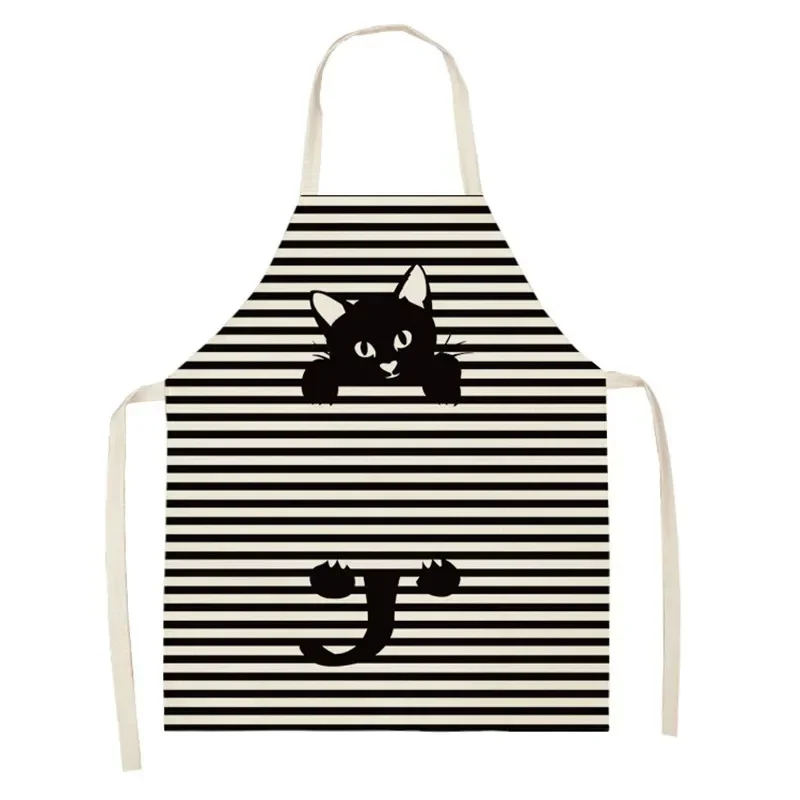 Kids Aprons Kitchen Aprons Cute Cat Pattern Women Adult Kids Black White Cartoon Cat Linen Bibs Home Cooking Cooking Accessories