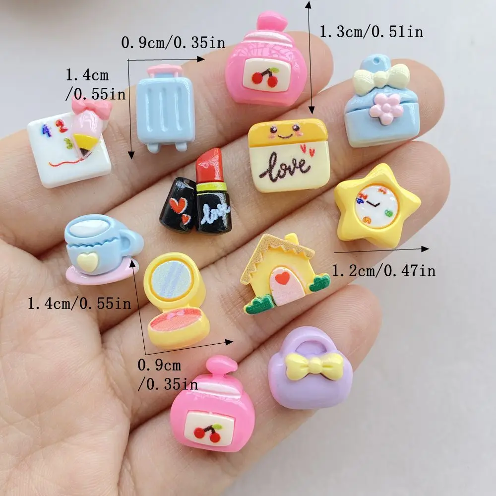 30Pcs Cute Cartoon Mini Lipstick, Mirror, Suitcase, Alarm Clock Nail Art Resin Designer Charms DIY Craft For Nail 3D Decorations