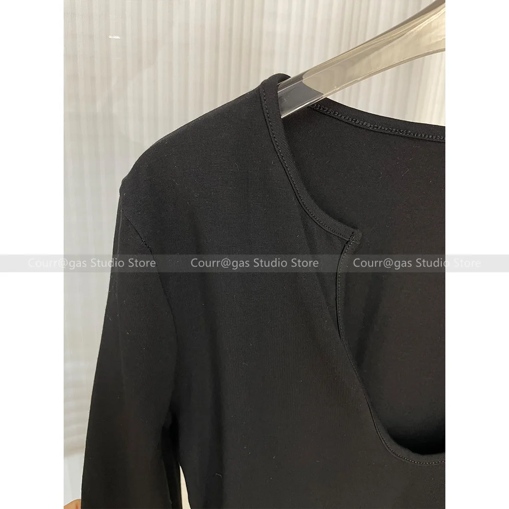 Design French retro versatile ostrich wool knitted long-sleeved deep V-neck sexy slim top