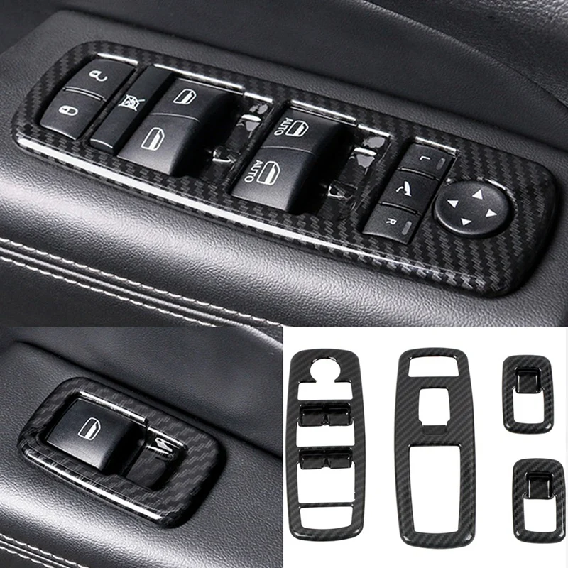 Car Carbon Fiber Window Glass Lift Button Trim Switch Cover Door Armrest Panel For Dodge Durango 2011-2022 LHD