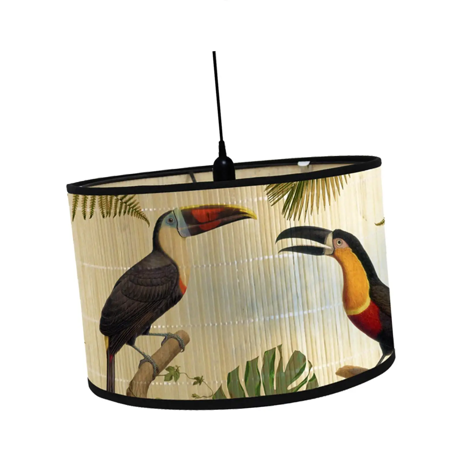 Drum Print Lamp Shade E27 Replaceable Light Accessories Retro Folk Chandelier Lamp Cover Bamboo Lampshade Only for Floor Pendant