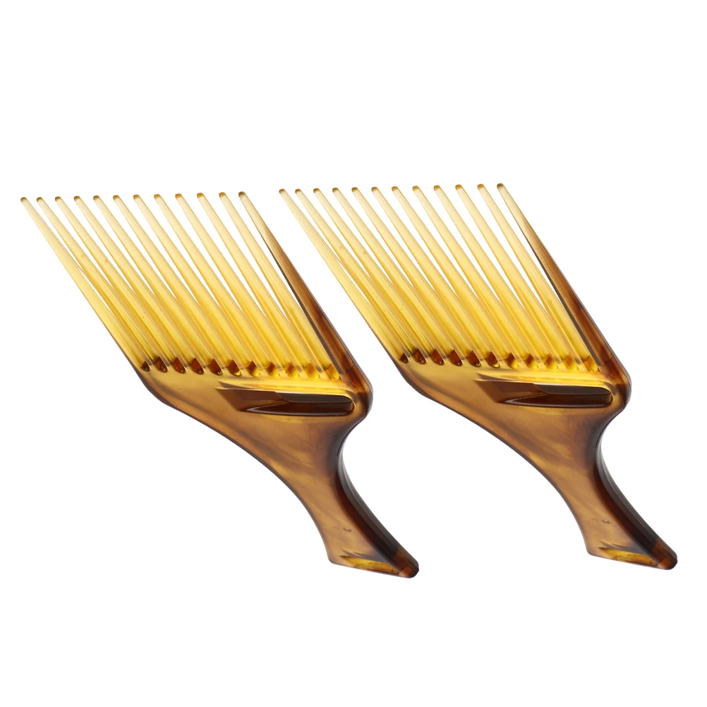 

2pcs Wide Tooth Comb Afro Hair Styling Pick Vintage Barber Plastic Amber Color Large Teeth Detangle Knots Long Thick Hair