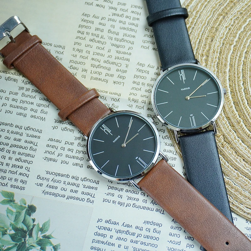 YAZOLE 남성용 패션 간단한 시계 라운드 다이얼 쿼츠 무브먼트 남성용 시계 비즈니스 방수 PU 밴드 남자 손목 시계 선물