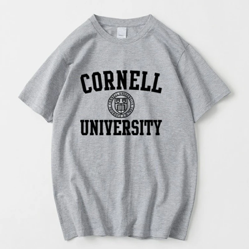 

Хлопковая футболка с короткими рукавами Университета Корнелла, летняя мужская и женская молодежная культурная памятная рубашка, повседневная повседневная одежда
