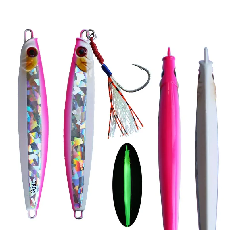 Glowing Sinking Metal Jig Lure Rubber Skirt Hook Salt Water To Cast Bait 180g 220g Sea Fishing Jigs Metal Jig Fishing Lure