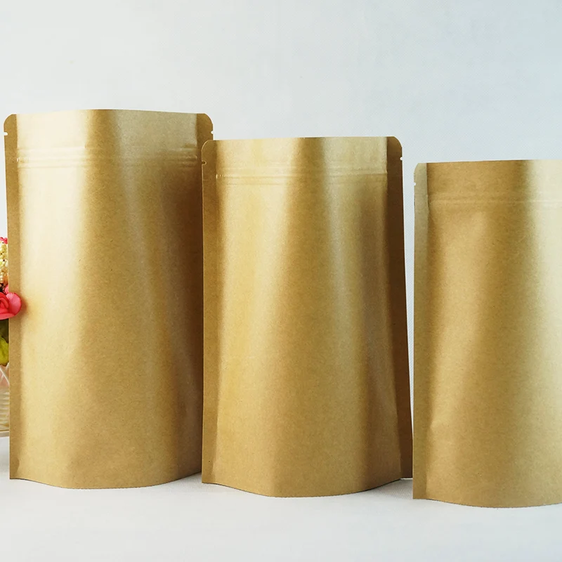 

Aluminium - Plated Kraft Paper Self - Standing Zipper Bag Coffee Bean Ziplock Bag Matte Yellow Kraft Paper Rice Bag