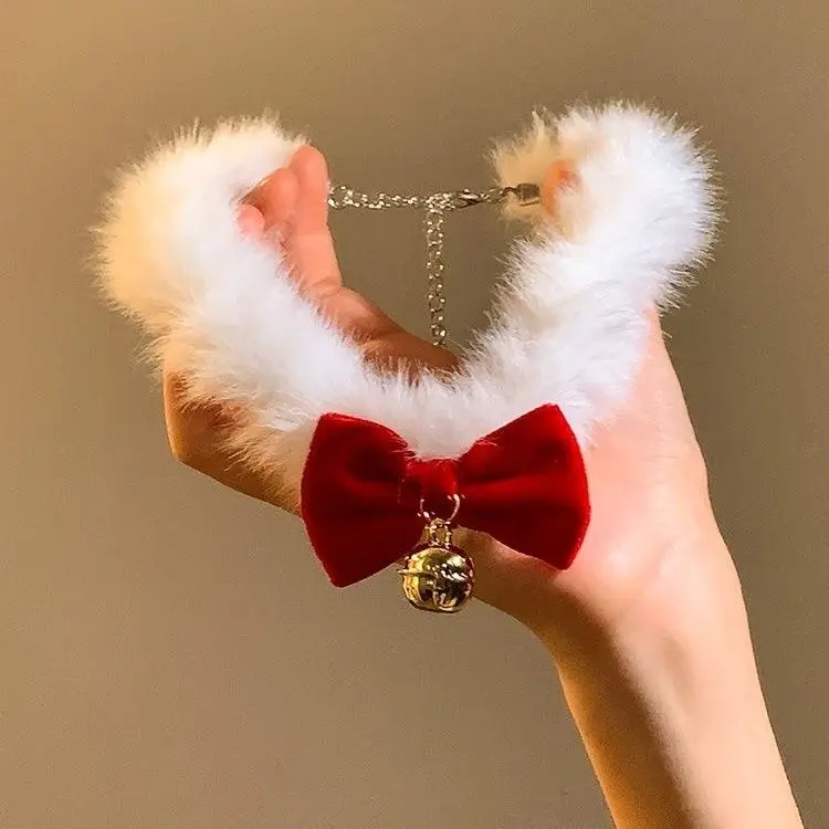 New Year Christmas Red Bowknot Plush Necklace For Women, Atmospheric Choker, Niche Collarbone Chain