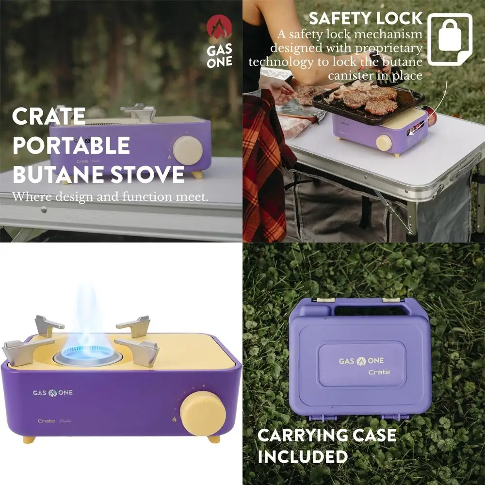 

Compact Portable Butane Gas Stove for Camping and Hiking - Violet, with Spiral Flame for Even Heat