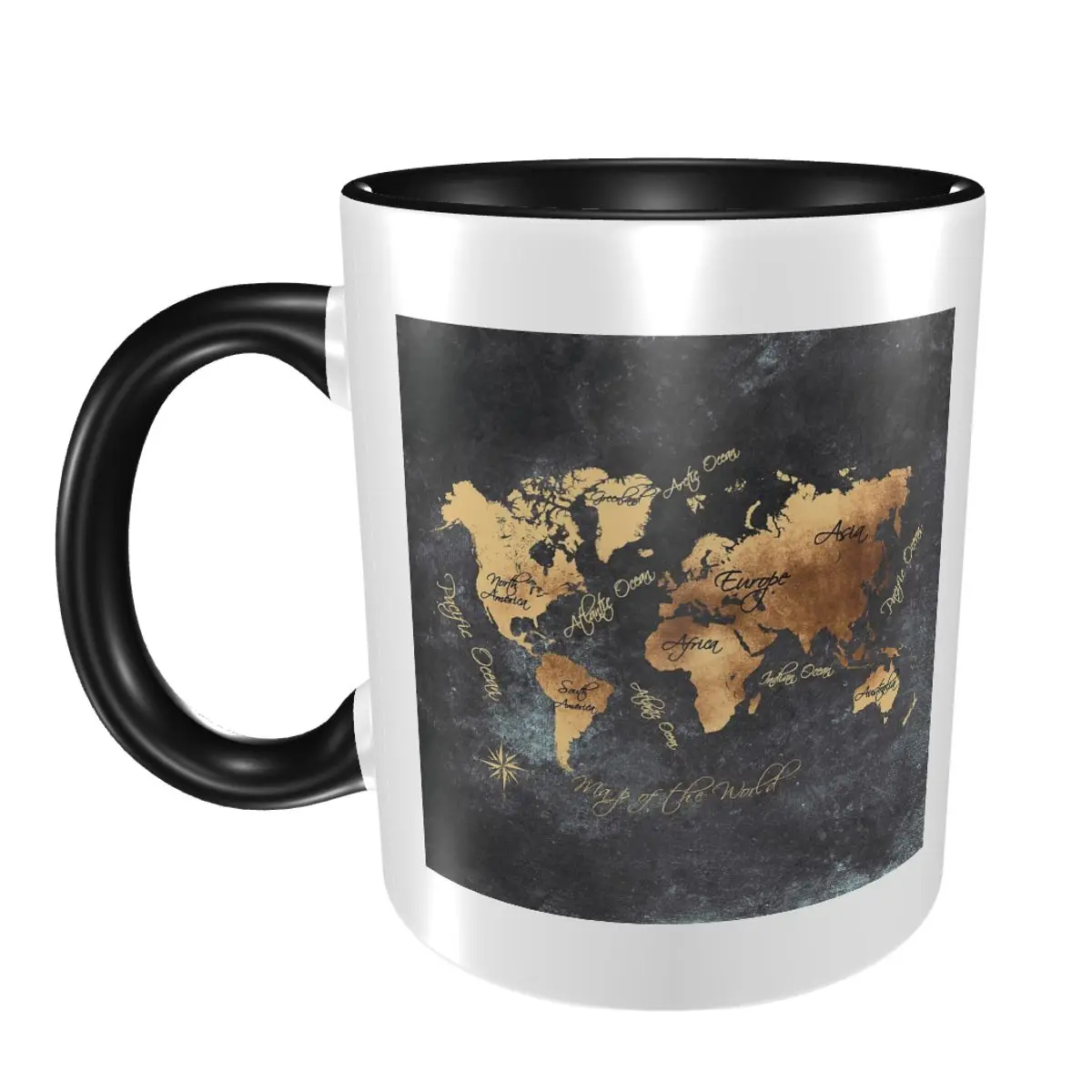 World Map 147 Gold Black Mug Funny Ceramic Coffee Cups Tea Mugs Milk Cup Drinkware Gifts for Friends