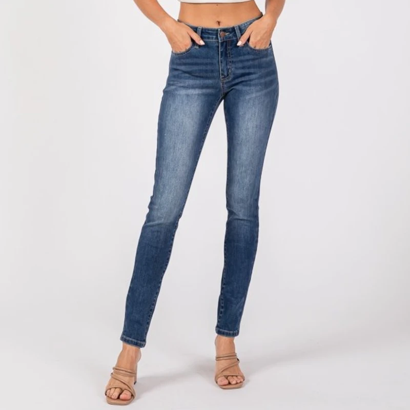 

Women Mid Waist Stretch Hip Lift Skinny Jeans Full Length Sexy Slim Solid Color Denim Pants Comfortable Office Commuter Trouser