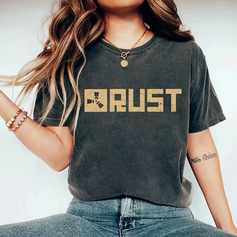 Rust Video Game T-Shirt: Unisex Distressed Logo, Survival Apparel Summer Men's and Women's Loose and Breathable T-shirt Top