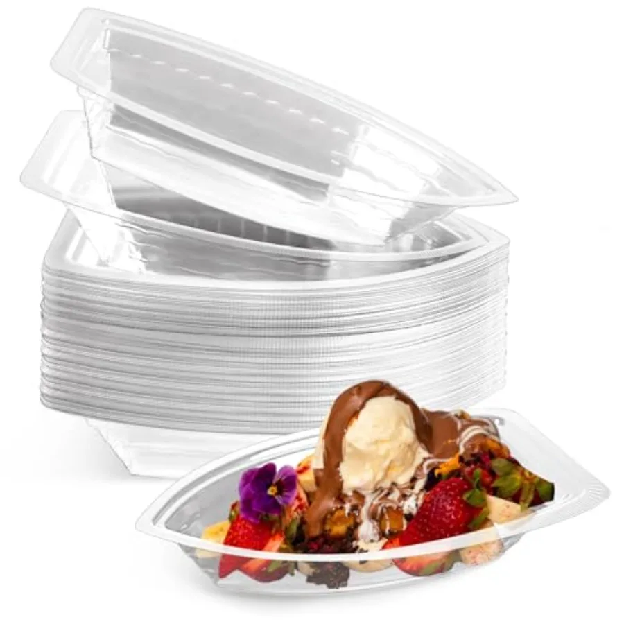 Pack Disposable Banana Split Boats, Ice Cream Sundae Bowls, and Clear Plastic Disposable Dessert Bowls for Parties, Concession