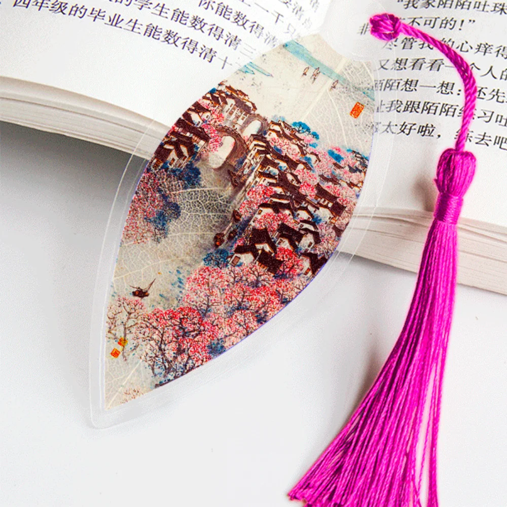 Chinese Archaic House Painting Bookmarks Pretty Aesthetic Leaf Vein Bookmark Gift for Friends Students School Supplies