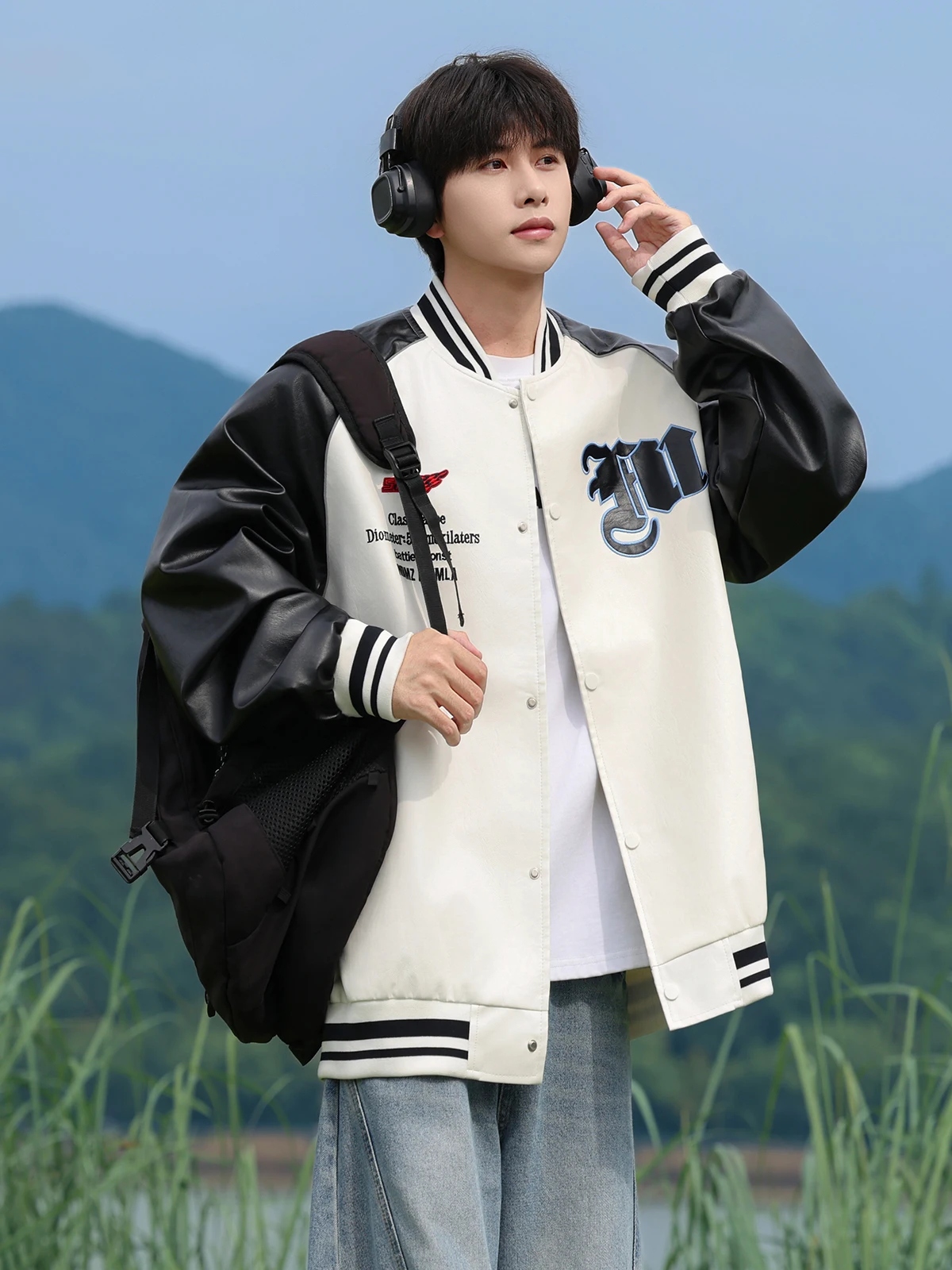 فضفاض عادية الرجال الجلود Jaet البيسبول Sle الخريف ارتداء اللون بلو عالية الإحساس الشارع Sle ملابس خارجية للمراهقين