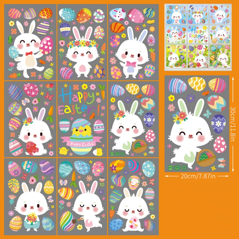 9pc Kawaii Ostern Eier Kaninchen Wand Sticker Shop Fenster Glas Layout Elektrostatische Dekoration Aufkleber Feuchtigkeit-beweis Anti Fouling