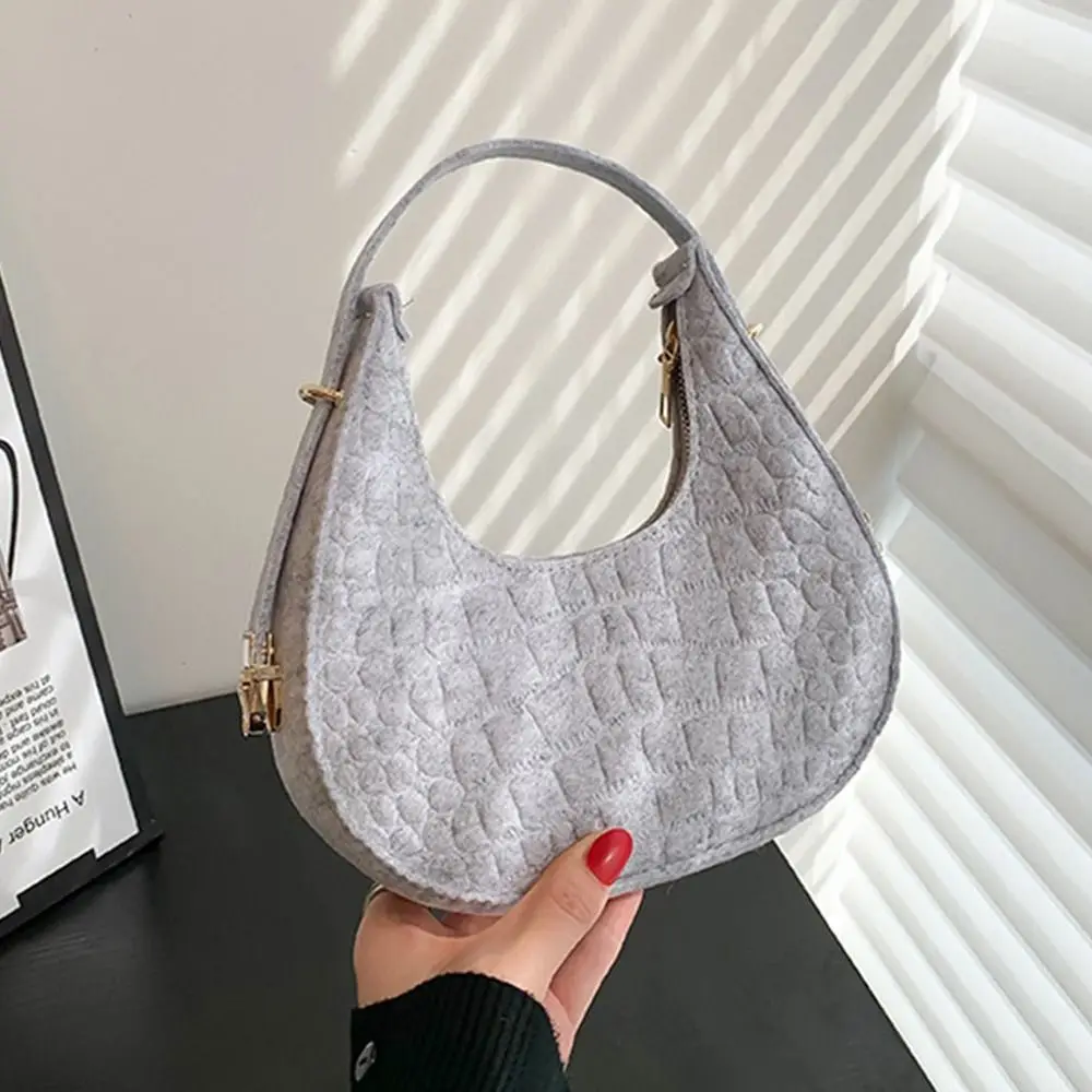 Women\'s Crocodile Grain Underarm Bags Felt Fashion Shoulder Bag Cute Simple Handbags Female Purses