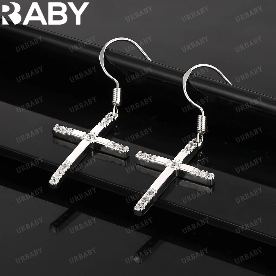 

URBABY 925 Sterling Silver Earrings Zircon Cross Drop Earrings For Women Charm Fashion Jewelry And Daily Wear