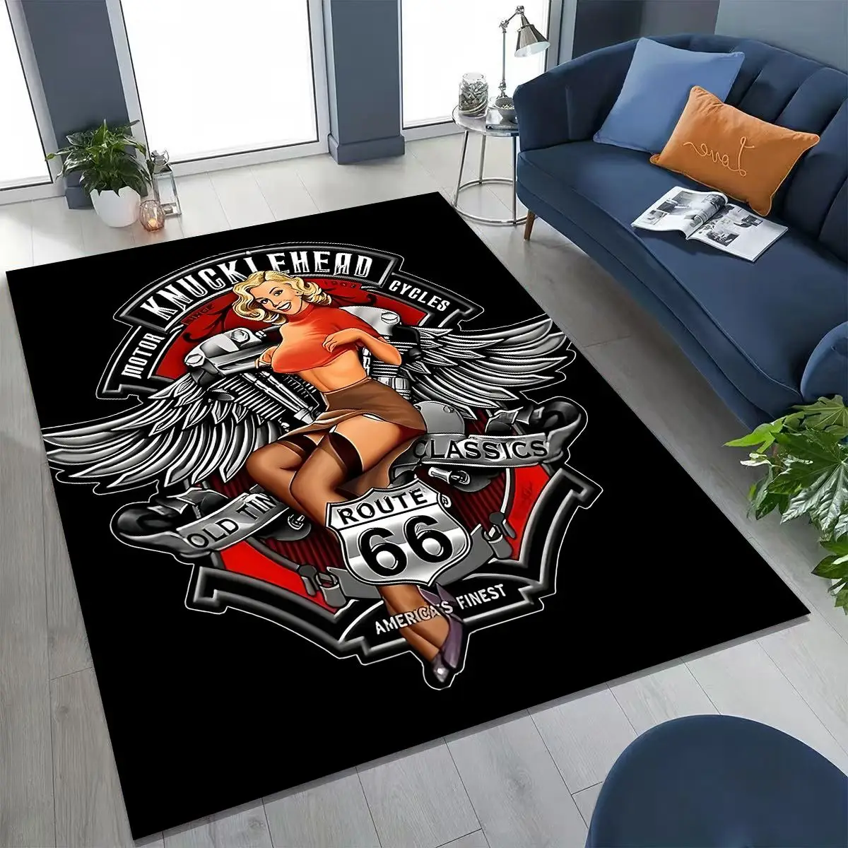 

3D Retro Route 66 America Historic Mother Road Rug for Bedroom Living Room Sofa Home Doormat Decor,Larger Kid Non-slip Floor Mat
