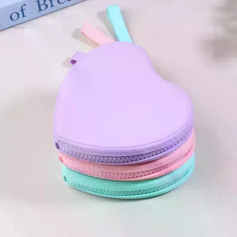 Portable Silicone Coin Purse Waterproof Heart-shaped Small Wrist Wallet Solid Color Zipper Travel Sundries Storage Bag