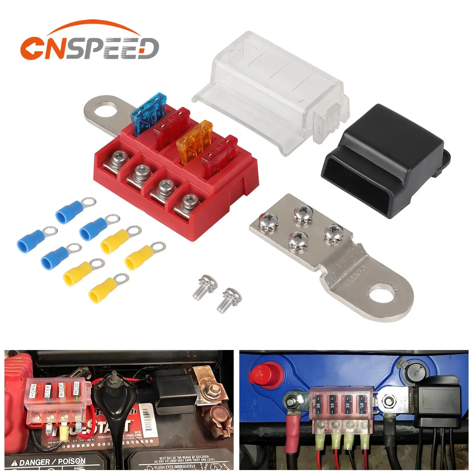 

100A 32V ST Blade Fuse Block Battery Terminal Mount 4 Circuit Kit Busbar Boating Equipment For Car Yacht Truck