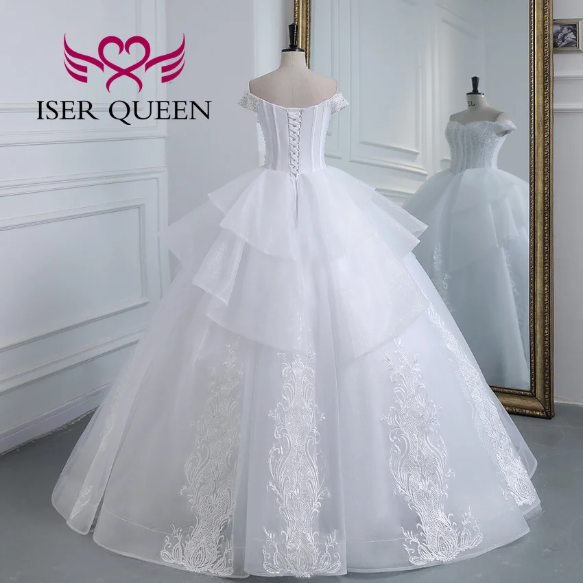 カスタマイズされたクリスタルビーズの花嫁ドレス女性のためのレース刺繍アップリケ夜会服プリンセスウェディングドレスヨーロッパスタイル WX0422