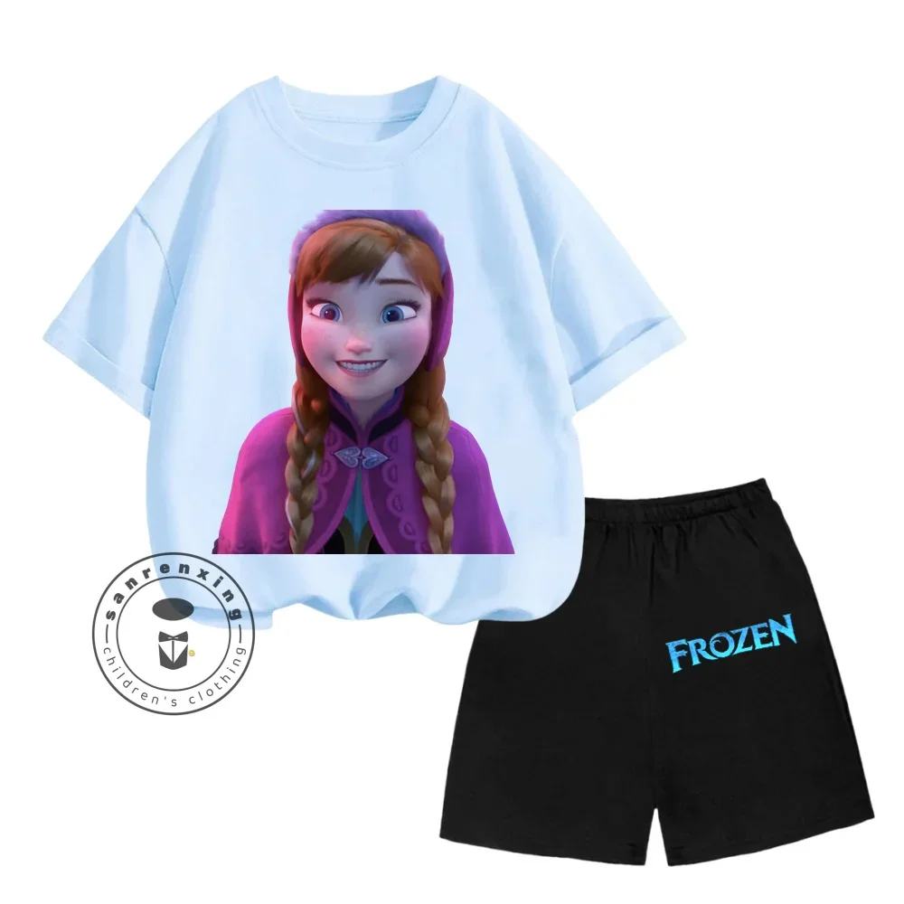 

Милый и освежающий Детский комплект из двух предметов с короткими рукавами и шортами, тематические милые Мультяшные персонажи из «Холодное сердце Диснея»