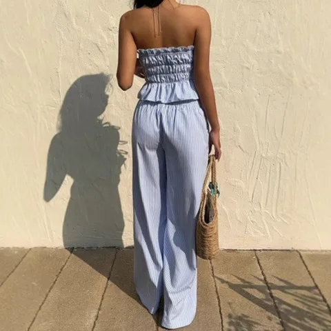 Faionable Ele Women's Striped Two-Piece Set Spring 2025 Casual Sle Long Pants Four Seasons Suitable for Adults