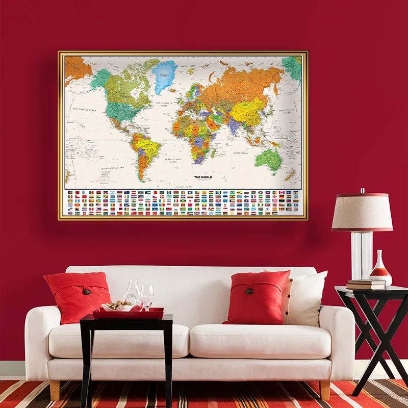 The World Physical Map 150x100cm for Education and Culture Non-woven Spray World Map Painting Home Decoration School Supplies