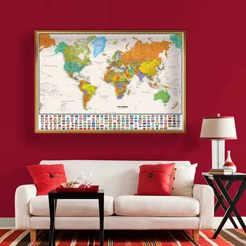 Mapa físico del mundo, 150x100cm, para educación y cultura, pintura de mapa del mundo en aerosol no tejido, decoración del hogar, suministros escolares