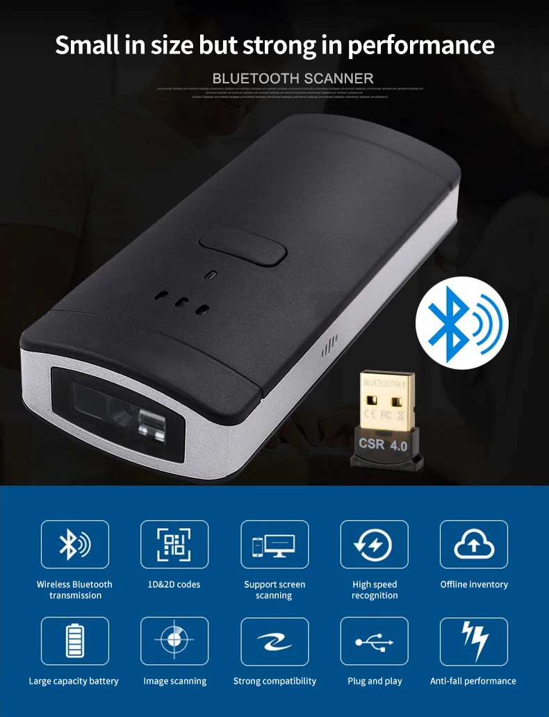 Offline Inventory 2D Wireless Blue-tooth Barcode Scanner for Logistics Express