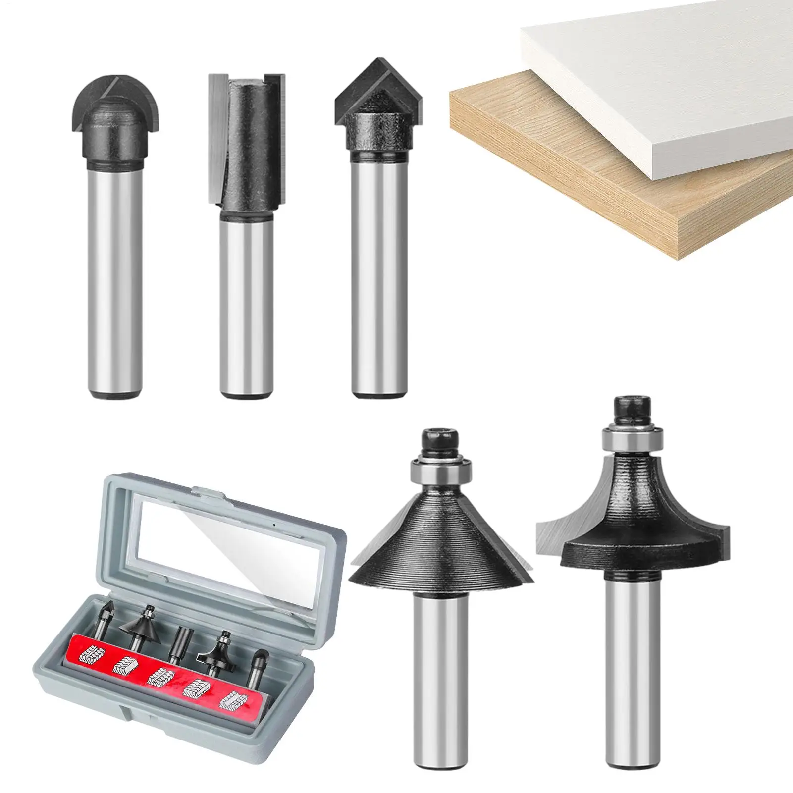 Wood Router Bits 5 Piece Milling Cutter 5/8inch Cutting Bit For Door Cabinet Table Carving Cutting Hinge