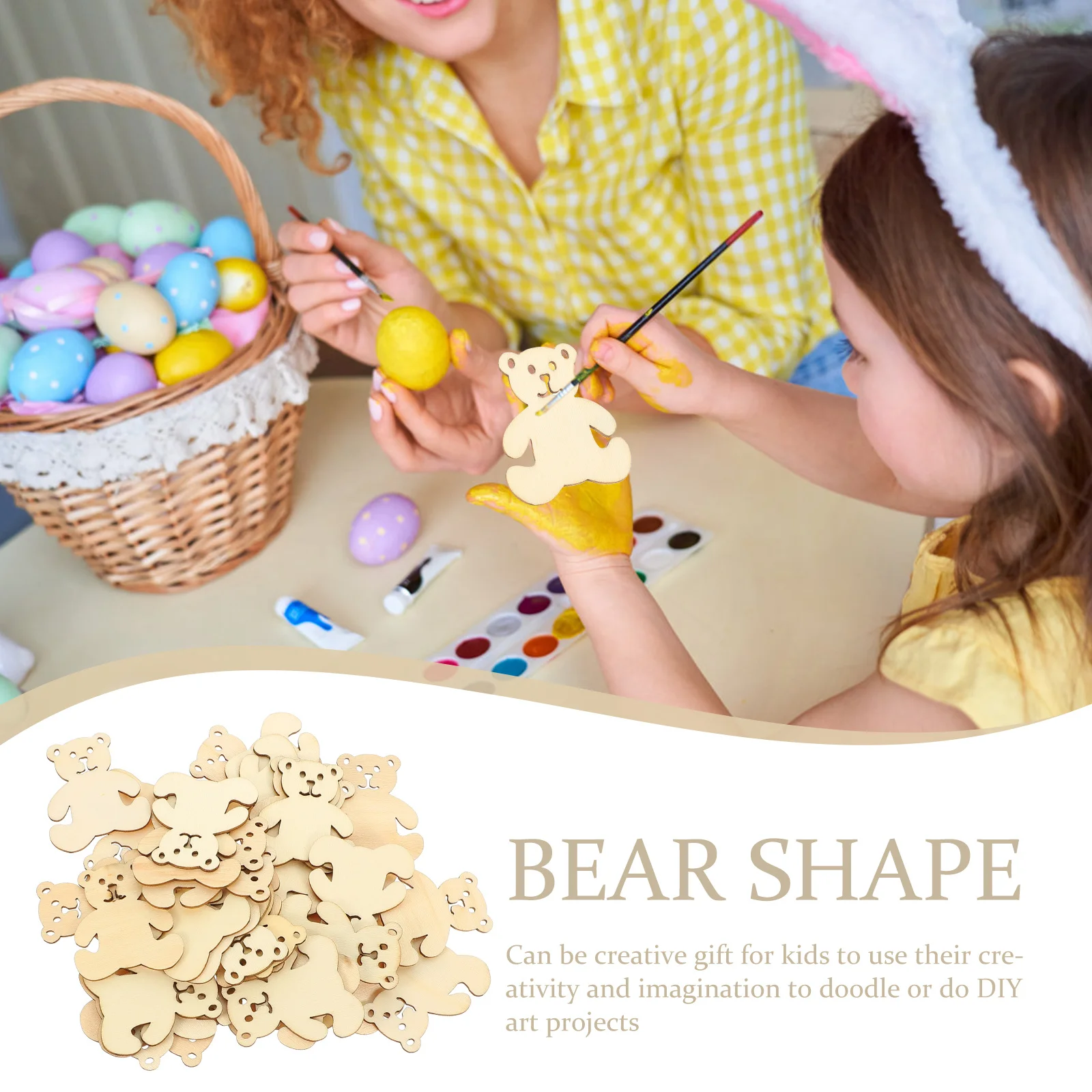 

40Pcs Unfinished Bear Shape Wooden DIY Craft Chips Creative Decoration Pieces for Birthday Wedding Christmas Party