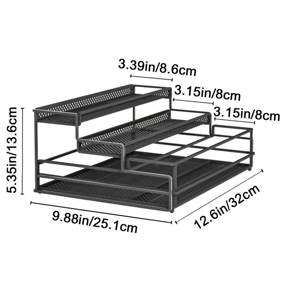Black Pull-out Drawer Seasoning Rack Rustproof Strong Load-bearing Pull Out Storage Rack Large Capacity Spice Storage Holder