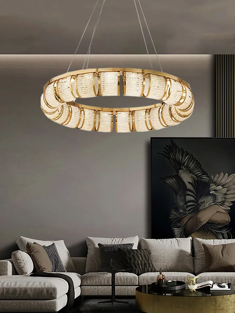 

Home Decoration Luxury Golden Round Large Pendant Ceiling Lamp Luminaires Plafonnier Creative Design Crystal Lighting Fixtures