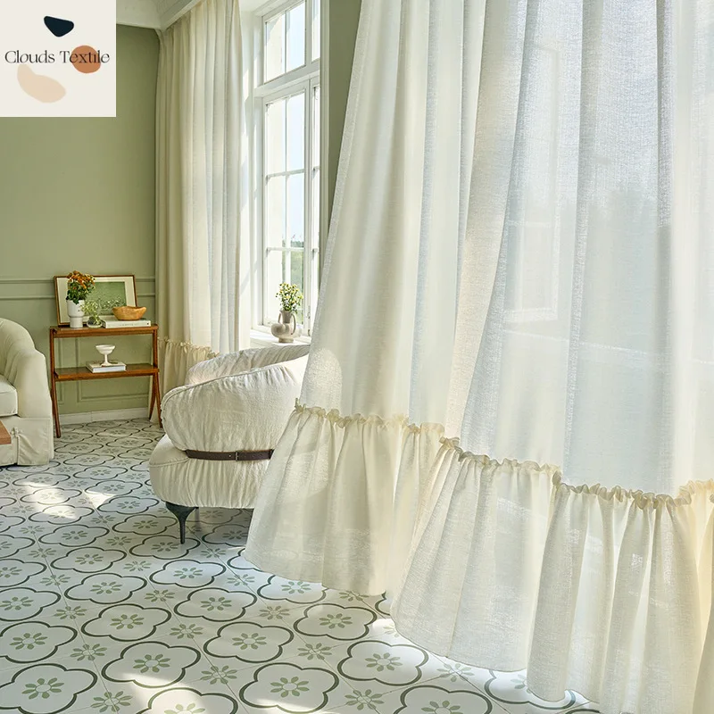 

French Translucent Opaque Girl's RoomCurtains for Living Dining Room Bedroom Ins Dreamy Princess Style Skirt Gauze Curtains