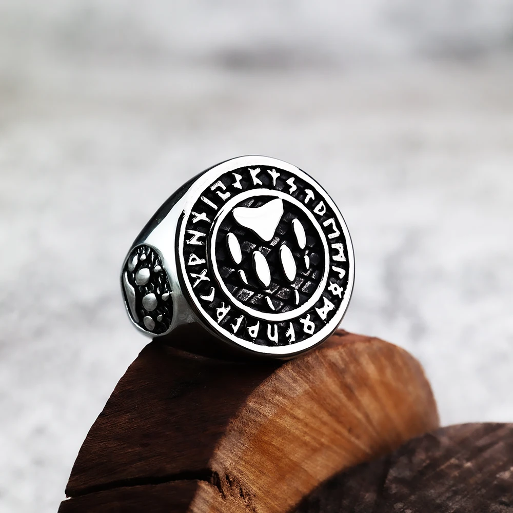 Vintage Nordic Viking Rune Beer Klauw Titanium Stalen Ring Hiphop Punk Ring Dier Roestvrijstalen Ring