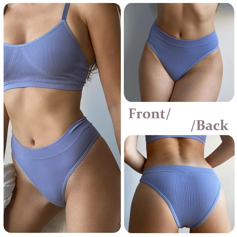 5PCS/Set Women Seamless Panties Female Ribbed Brazilian Panties Sexy Low Rise Lingerie Ladies Solid Color Underpant High Elastic