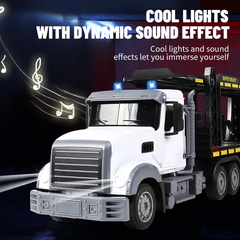 1:24 RC 자동차 무선 조종 자동차 컨테이너 트레일러 운송 트레일러 드럼 트럭 조명 음악 포함 남자아이 장난감 어린이 크리스마스 선물