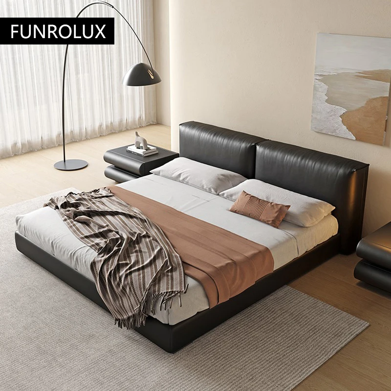 Modern Minimalist Leather Bed Soft Bed Tofu Block Double Bed Master Bedroom Upholstered Wedding Bed