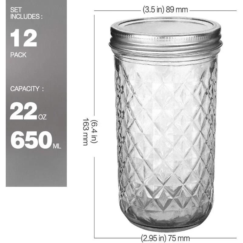 Wide Mouth Mason Jars 16oz, 12 Pack 16 oz Wide Mouth Mason Jars with Lids and Bands, Ideal for Jam, Honey, Wedding Favors