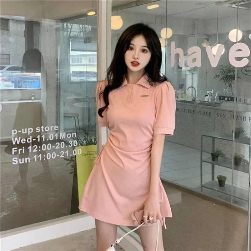 Black Short Sleeve Mini Women's Dresses New Features Of Clothing One-piece Trendy Elastic Fashion Summer  Kpop Female Dress