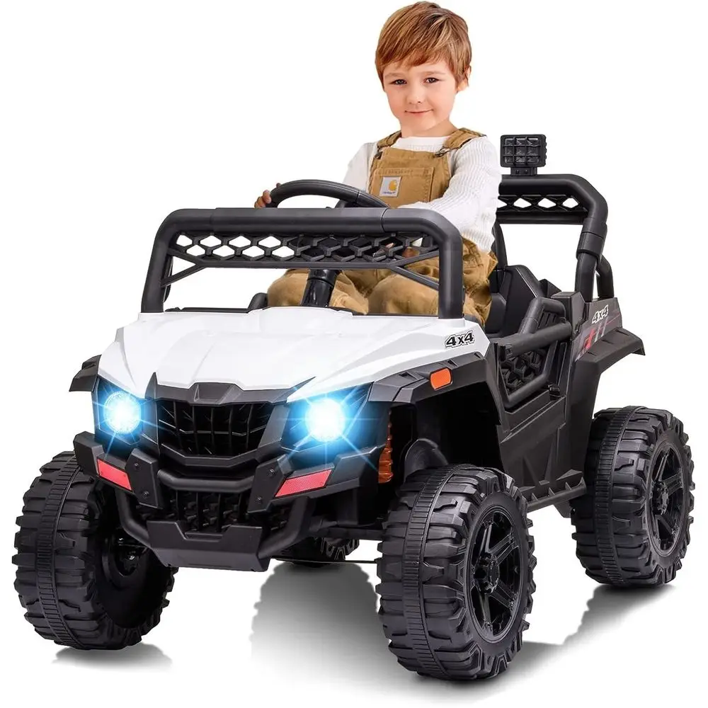 12V Kids Ride On Car Truck Toddlers Electric Car Toy with Remote Control, Spring Suspension, Led Lights, Music, White