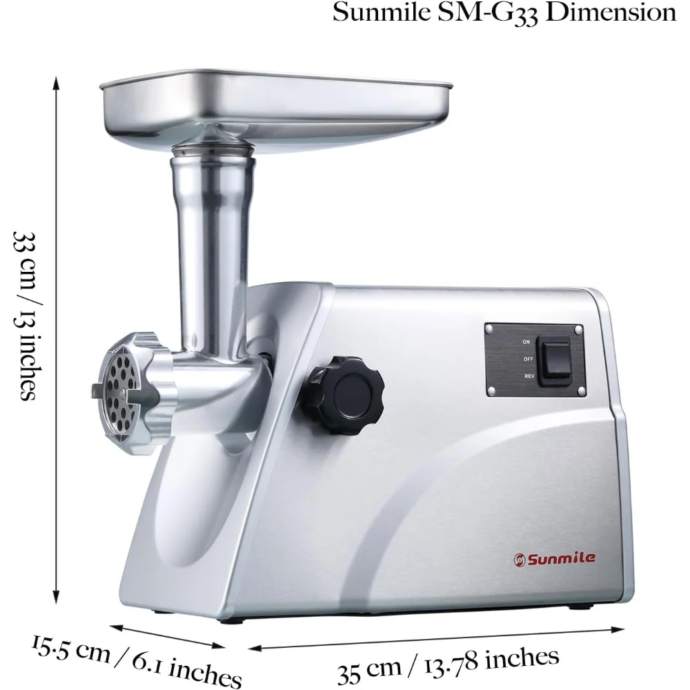 Picadora de carne de acero inoxidable ETL, embutidor de salchichas, hoja y placas de acero inoxidable y 1 salchicha, 1HP, 800W de potencia máxima